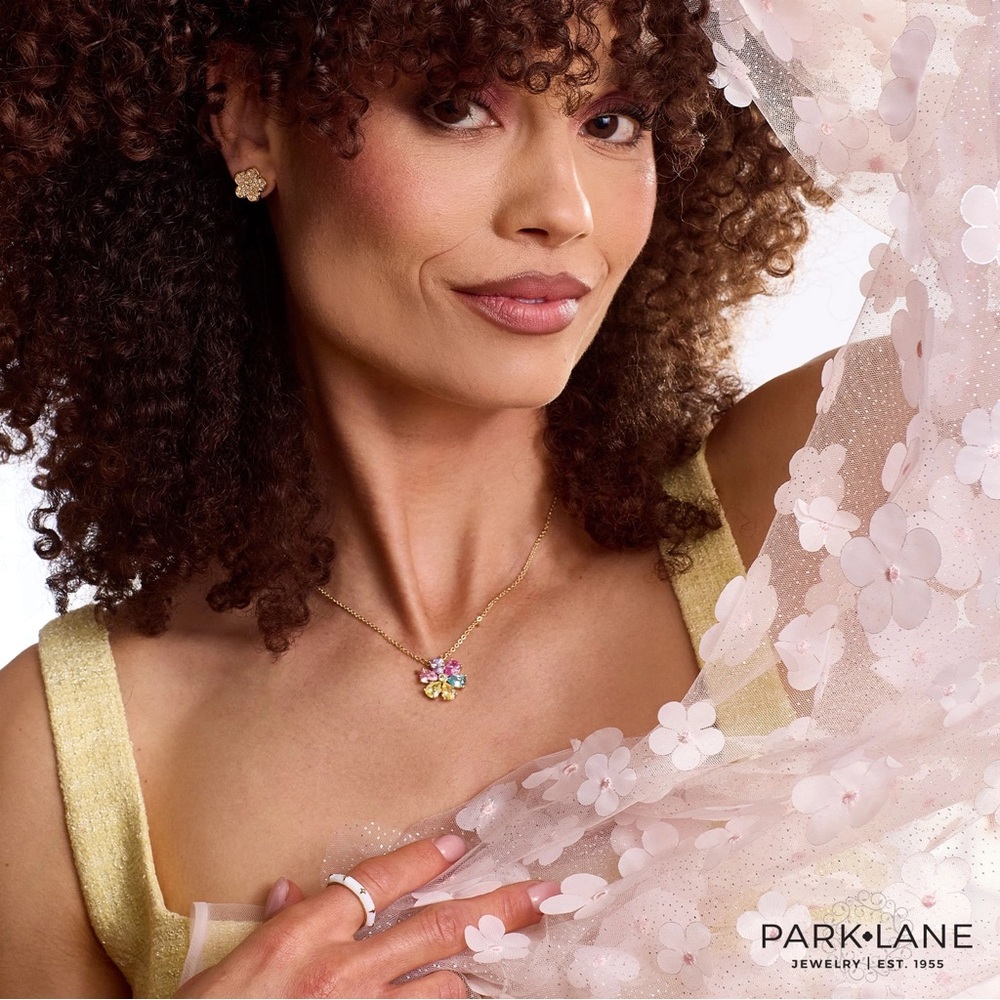 Park Lane Sorbet Necklace NWT Gold Tone Pastel CZ Floral Pendant $72 Retail - Picture 4 of 5